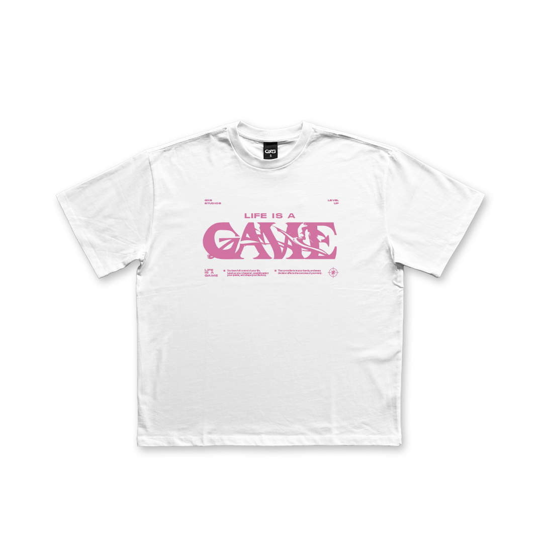 Life Is A Game Tee - White/Pink